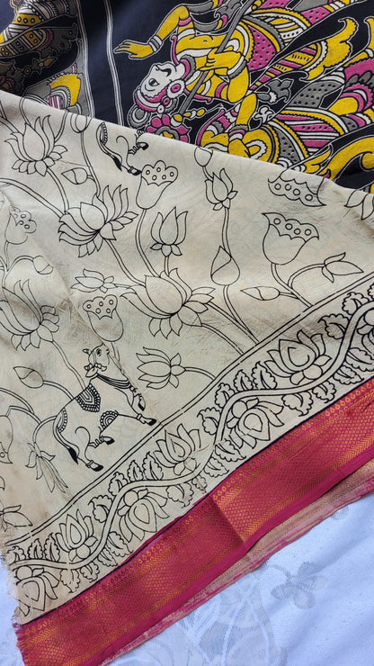 Pink Kalamkari Screen Printed Chennur Silk saree - Katha