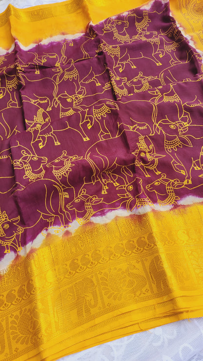 Dark Purple Kalamkari Screen Printed Chennur Silk saree - Parangi