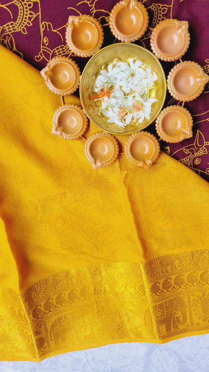 Dark Purple Kalamkari Screen Printed Chennur Silk saree - Parangi