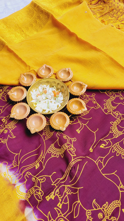 Dark Purple Kalamkari Screen Printed Chennur Silk saree - Parangi