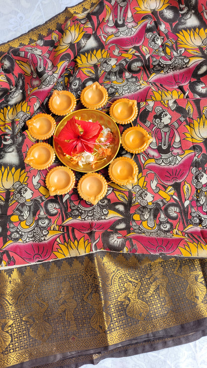 Dark Pink Kalamkari Screen Printed Chennur Silk saree - Surabhi