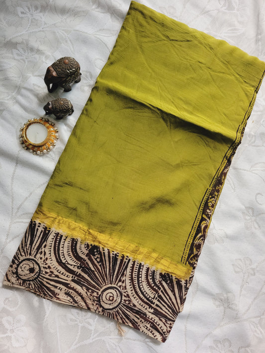 Kalamkari Double Dyed plain saree - Mehandi green