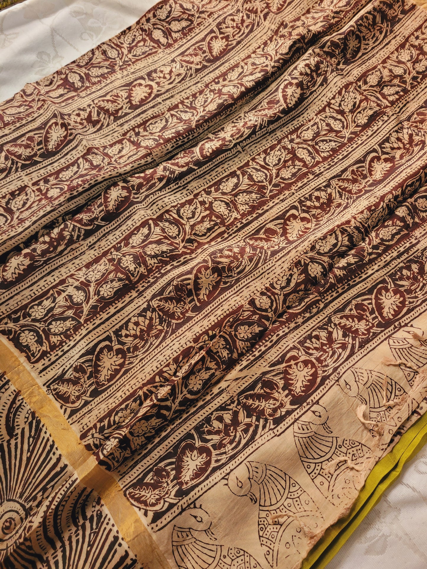 Kalamkari Double Dyed plain saree - Mehandi green