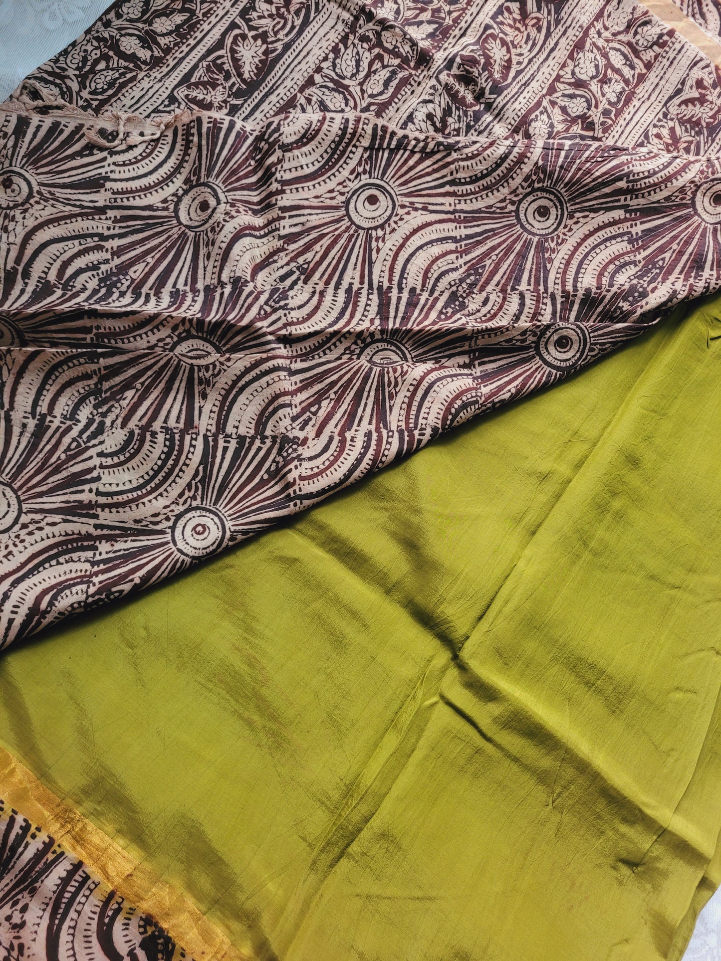 Kalamkari Double Dyed plain saree - Mehandi green