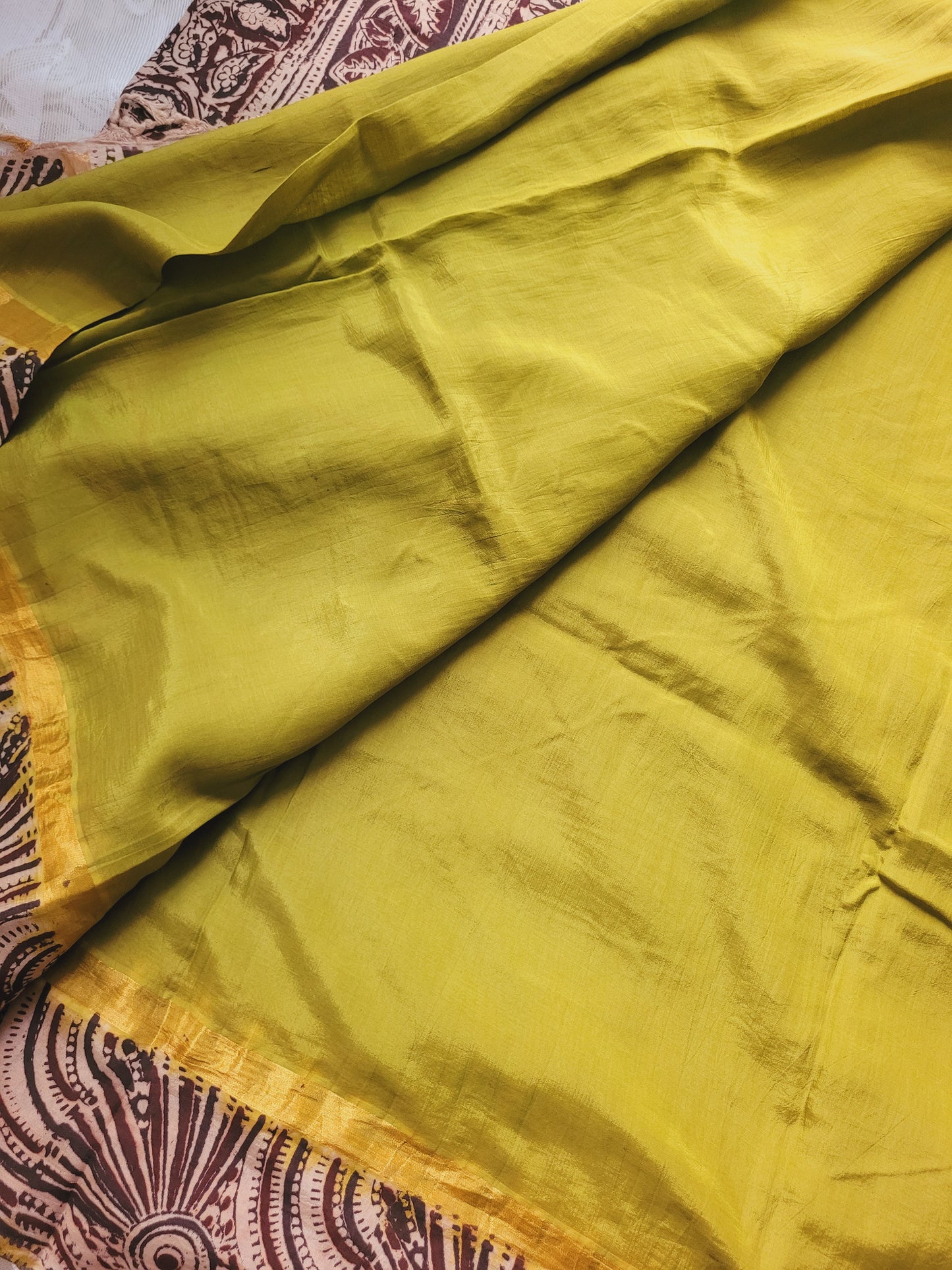 Kalamkari Double Dyed plain saree - Mehandi green