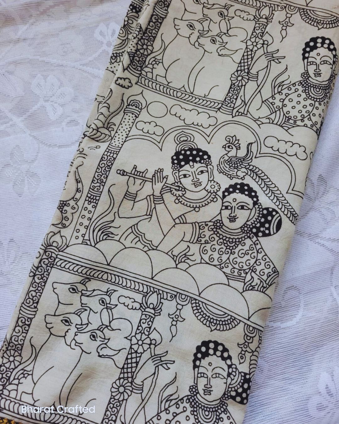 Kalamkari Nizam Border radha krishna Printed Saree