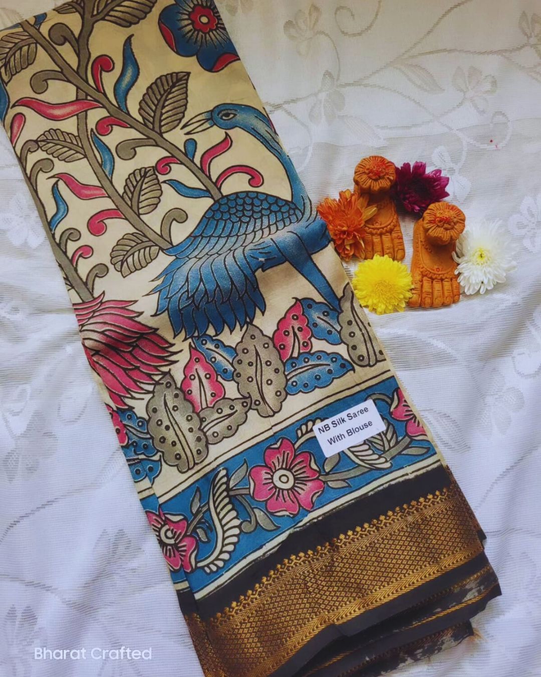 Kalamkari Nizam Border Printed Saree 3