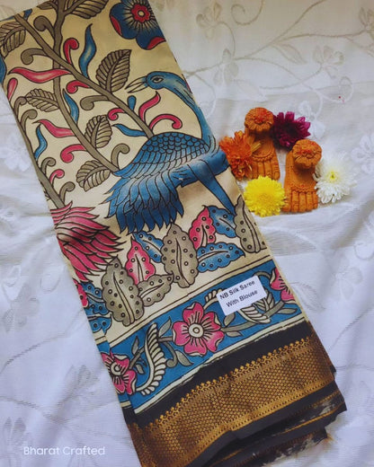 Kalamkari Nizam Border Printed Saree 3