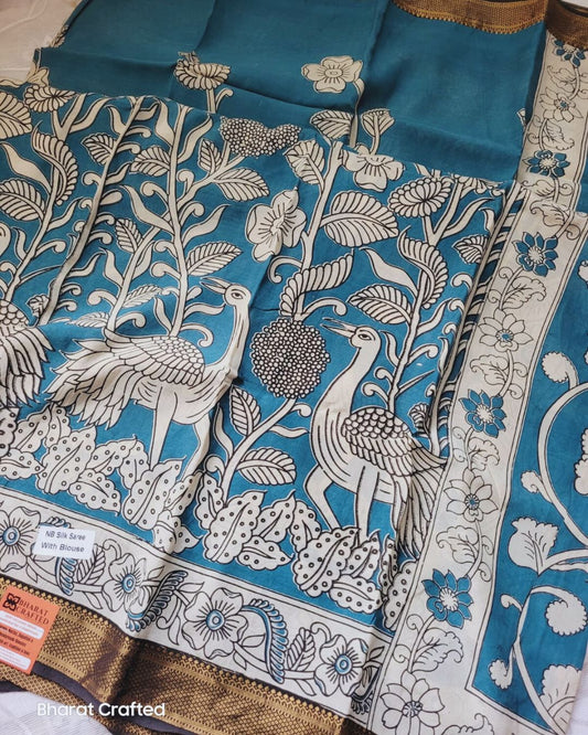 Kalamkari Nizam Border Saree - Sarasa