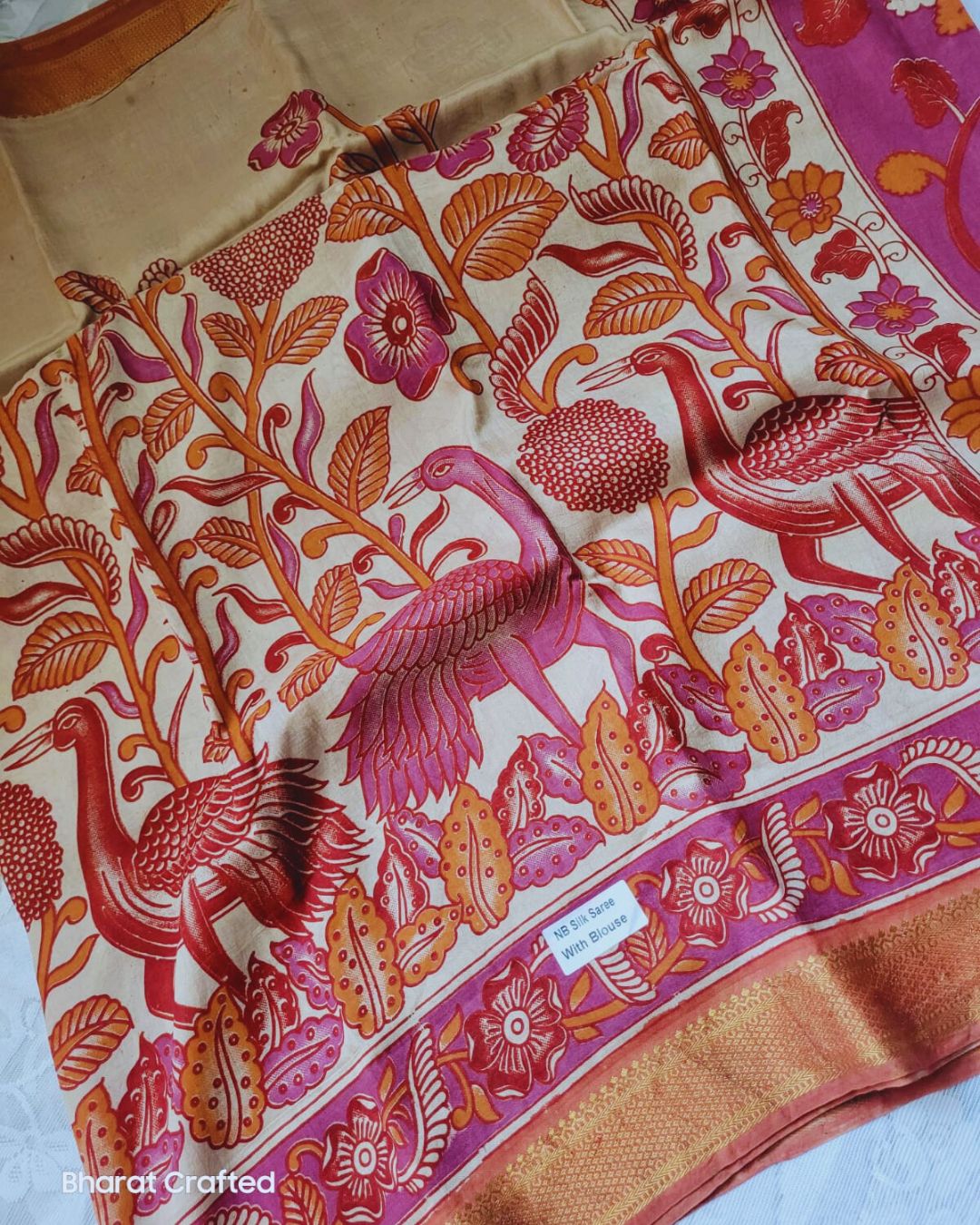 Kalamkari Nizam Border Printed Saree 4