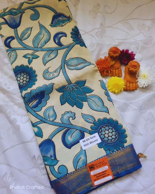 Kalamkari Nizam Border flower peacock saree