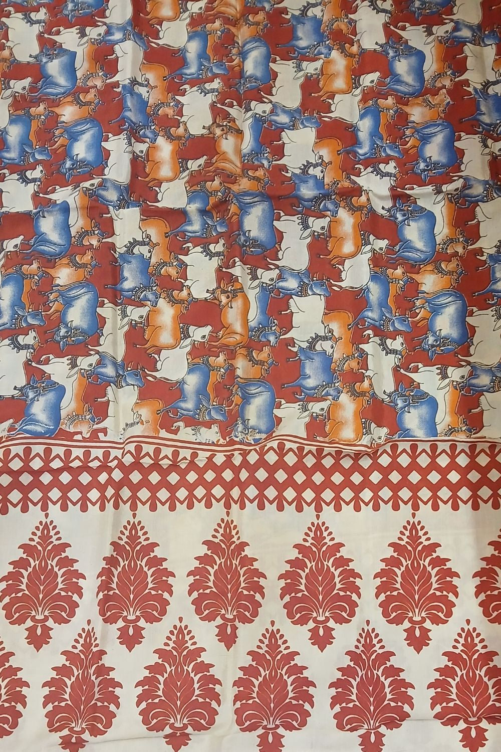 Kalamkari silk pichwai printed dupatta - Blue