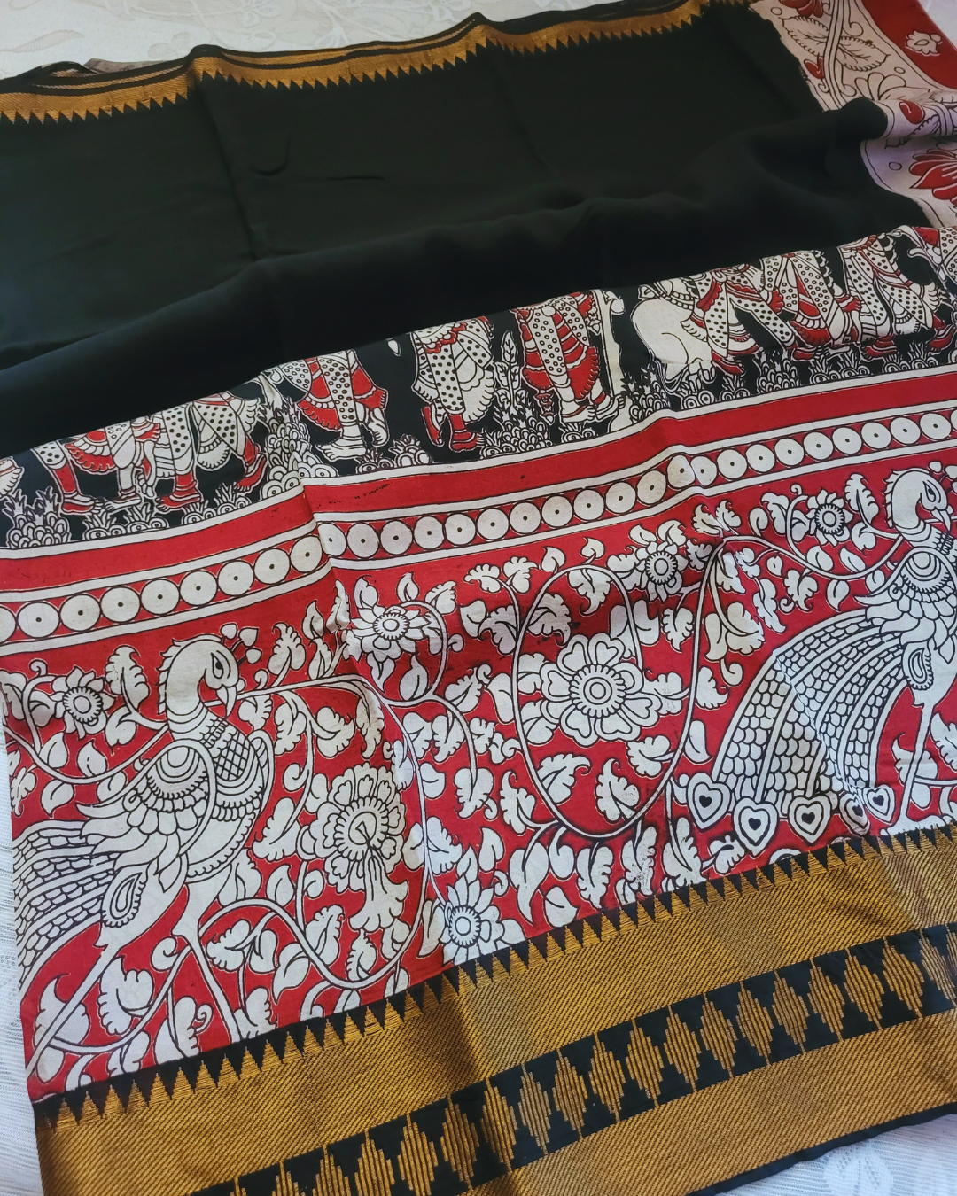 Kalamkari Mangalagiri silk Kanchi border saree