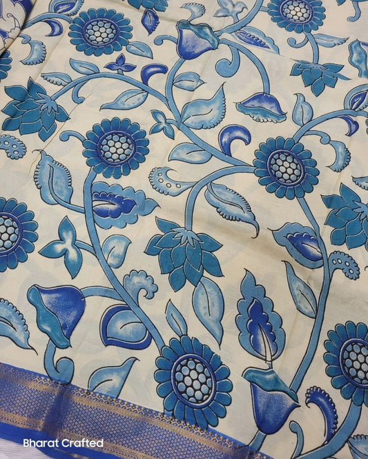 Kalamkari Nizam Border flower peacock saree