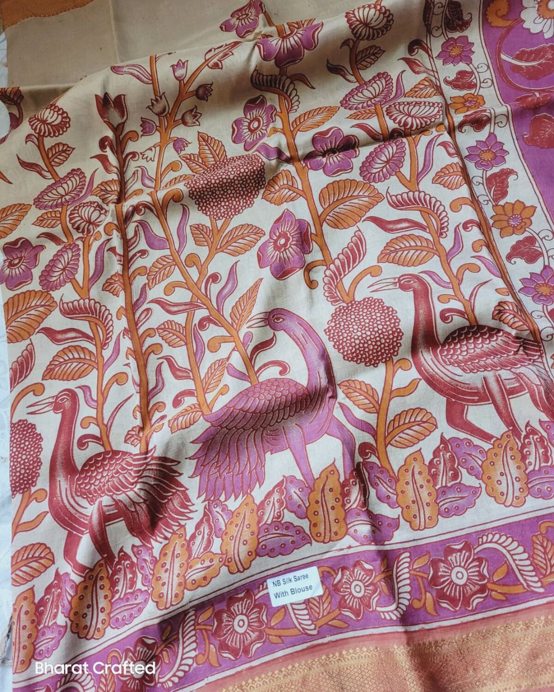 Kalamkari Nizam Border Printed Saree 4