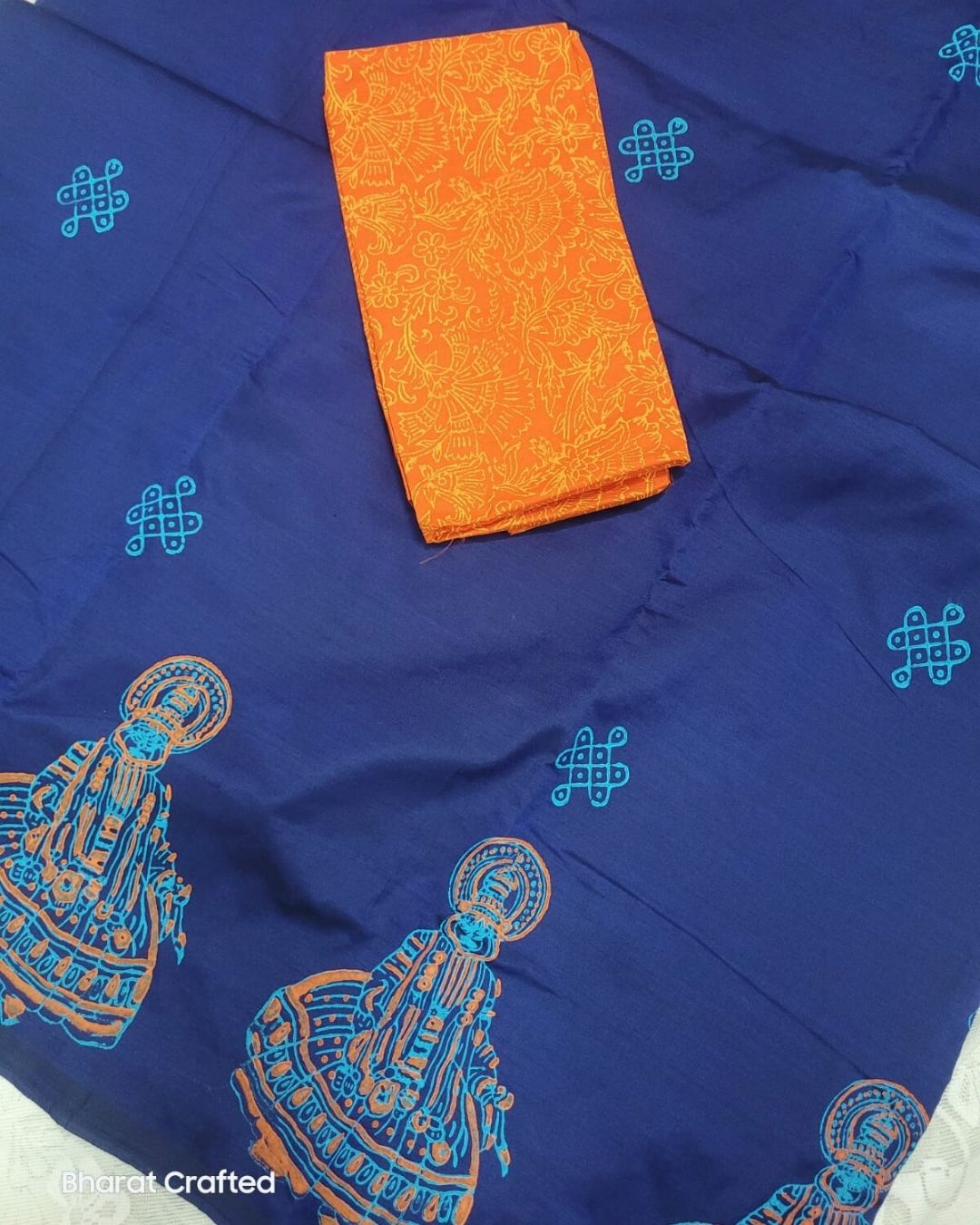 Cotton Mix kathak Block Printed Saree with Contrast Additional Blouse