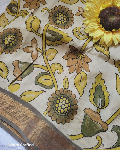 Kalamkari Nizam Border Printed Saree 2