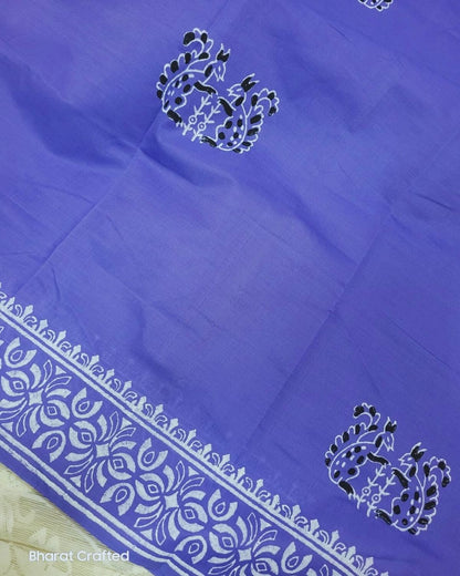 Cotton Mix squirel Block Printed Saree with Contrast Additional Blouse