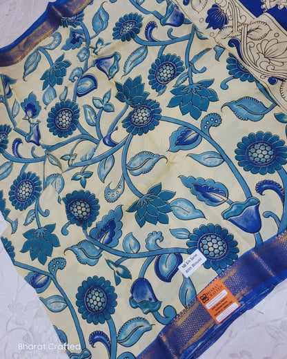 Kalamkari Nizam Border flower peacock saree