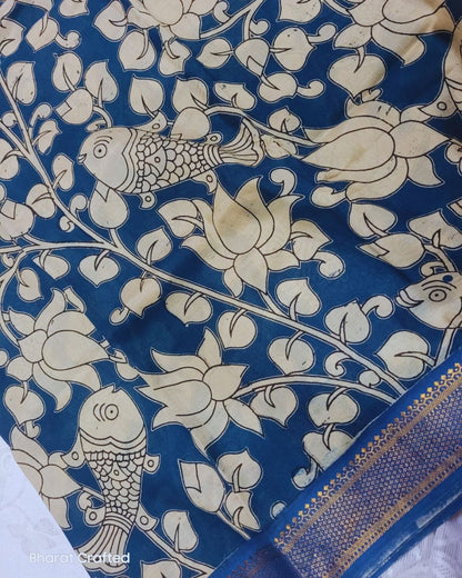 Kalamkari Nizam Border flower fish saree