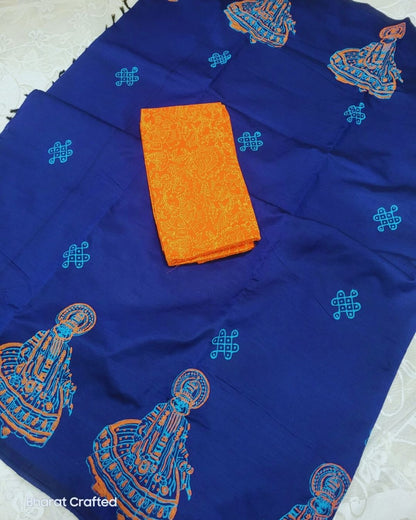 Cotton Mix kathak Block Printed Saree with Contrast Additional Blouse