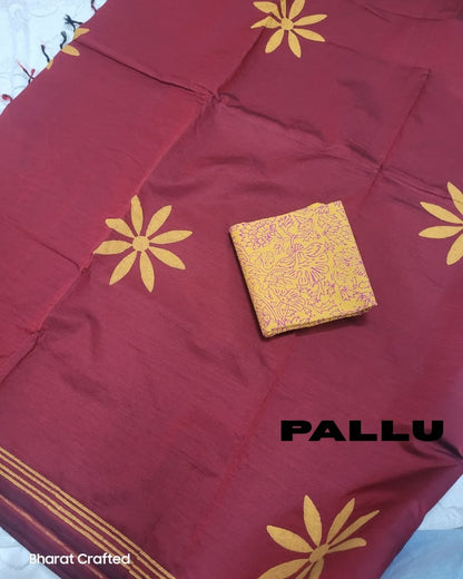 Cotton Mix flower Block Printed Saree with Contrast Additional Blouse