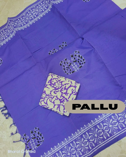 Cotton Mix squirel Block Printed Saree with Contrast Additional Blouse