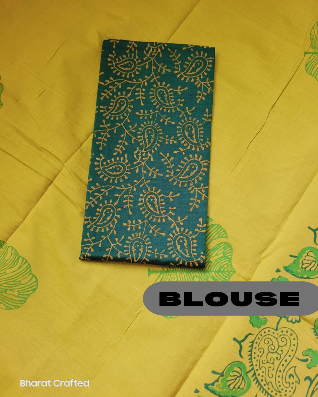 Cotton Mix Block Printed Saree with Contrast Additional Blouse Piece - Raavi