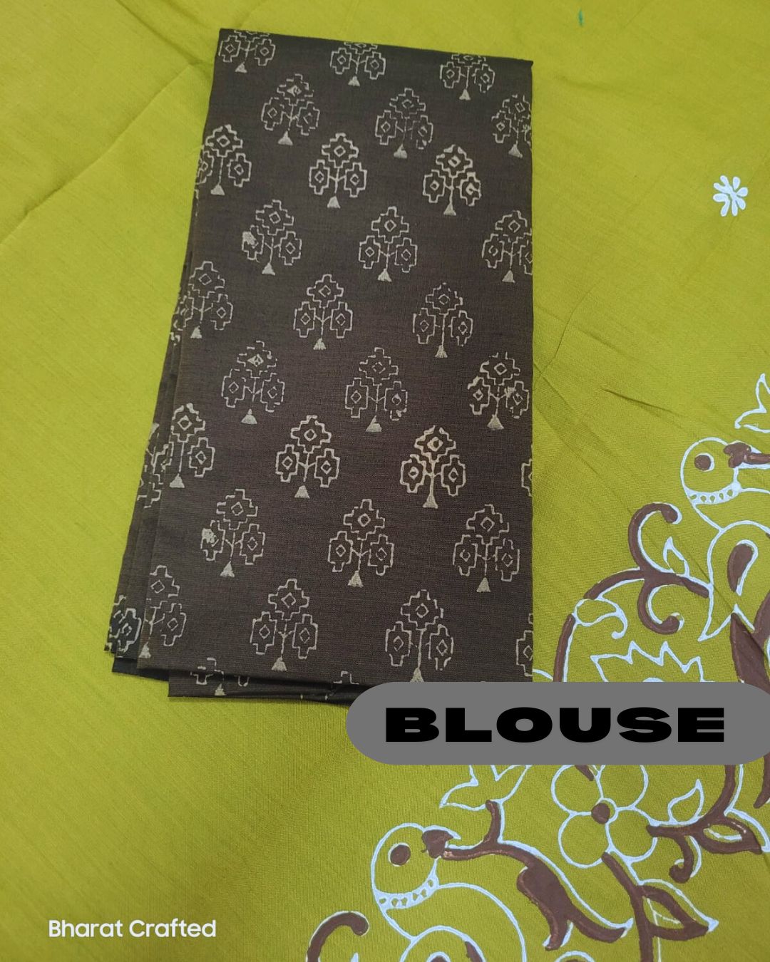 Cotton Mix Block Printed Saree with Contrast Additional Blouse Piece - Parrot Border