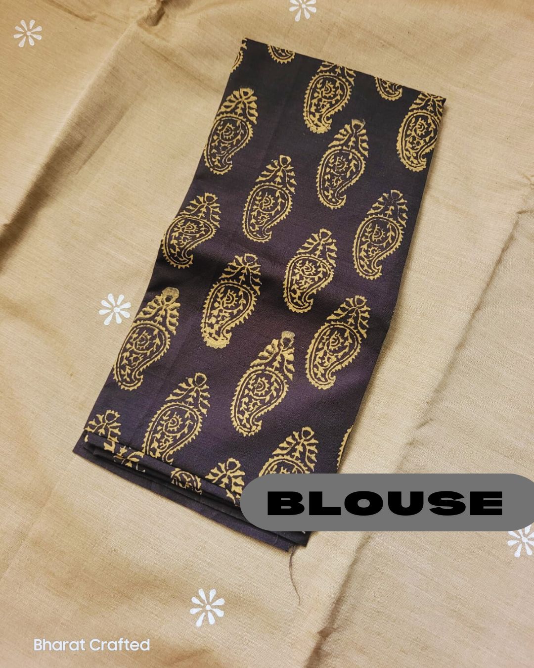 Cotton Mix Block Printed Saree with Contrast Additional Blouse Piece - Golden Grey Parrot Border