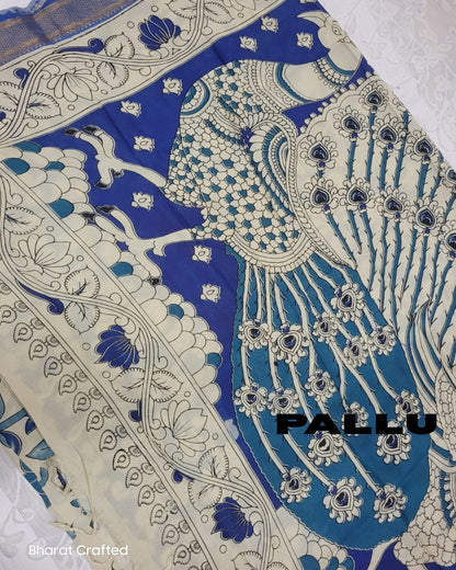 Kalamkari Nizam Border flower peacock saree