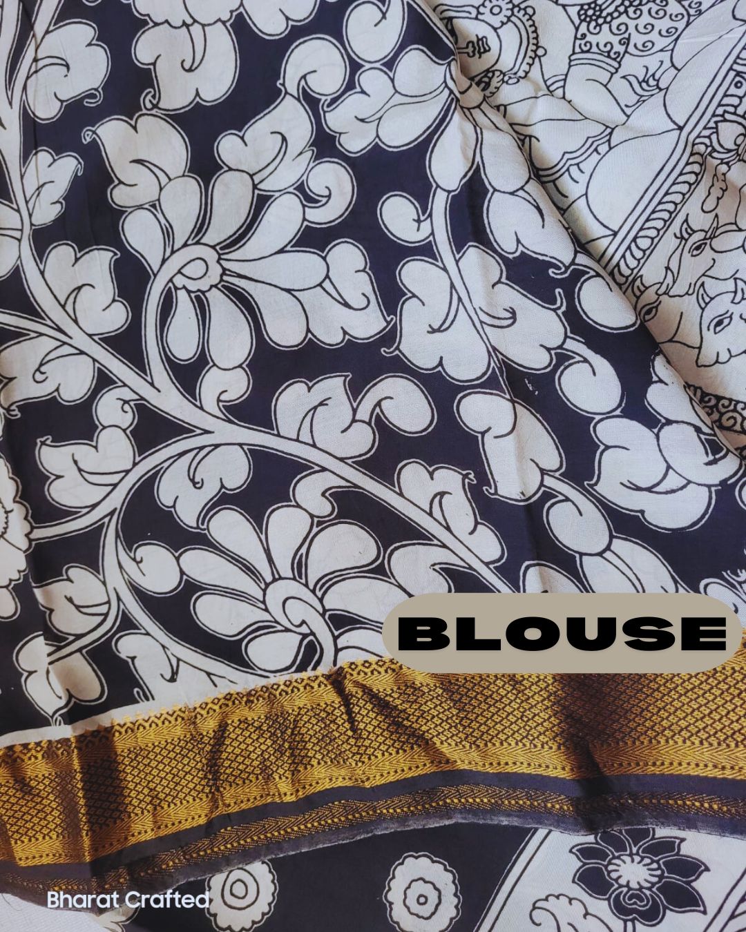 Kalamkari Nizam Border radha krishna Printed Saree