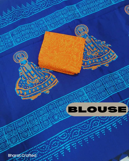 Cotton Mix kathak Block Printed Saree with Contrast Additional Blouse