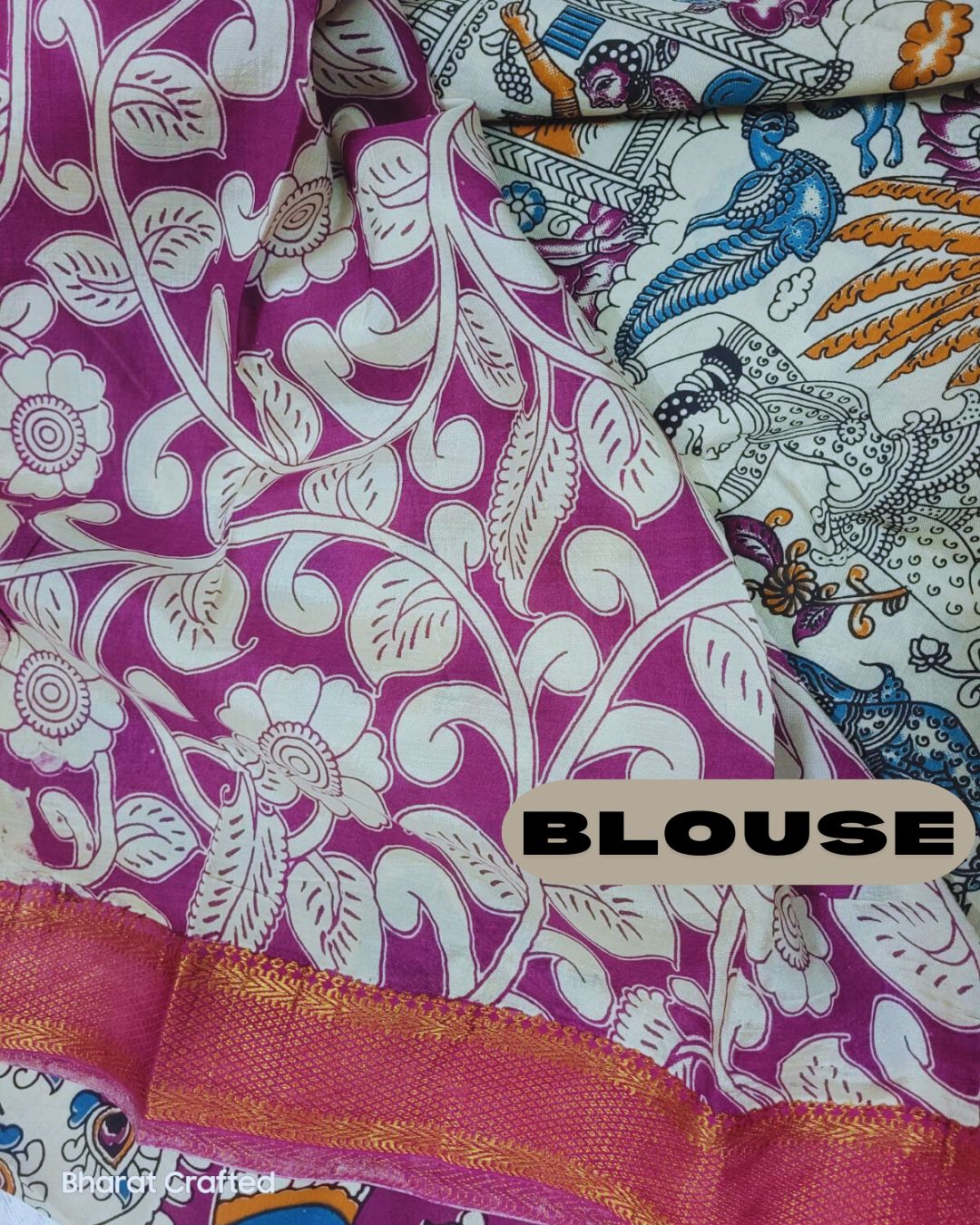 Kalamkari Nizam Border dancing women pose peacock saree