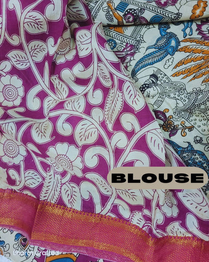 Kalamkari Nizam Border dancing women pose peacock saree