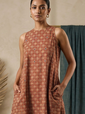Ajrakh cotton Kurta set - Mirror Work Halter Neck (Set of 2)
