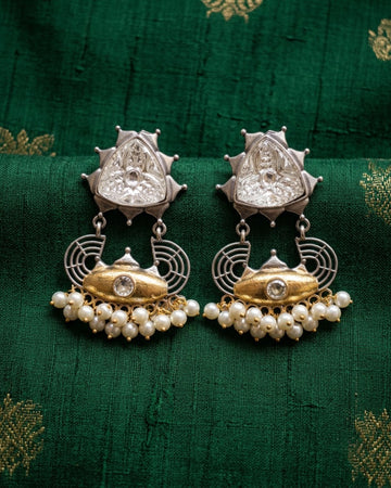 Anaya Silver & Gold Pearl Cluster Drop Earrings
