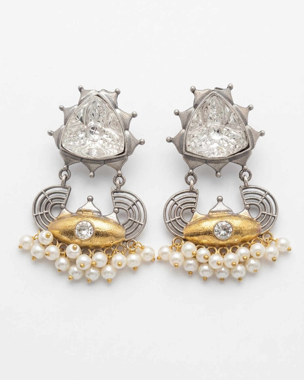 Anaya Silver & Gold Pearl Cluster Drop Earrings