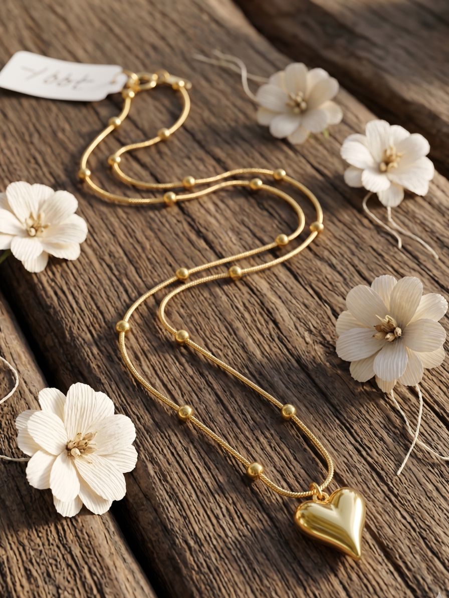 Anti Tarnish Heart Pendent Ball Neck chain