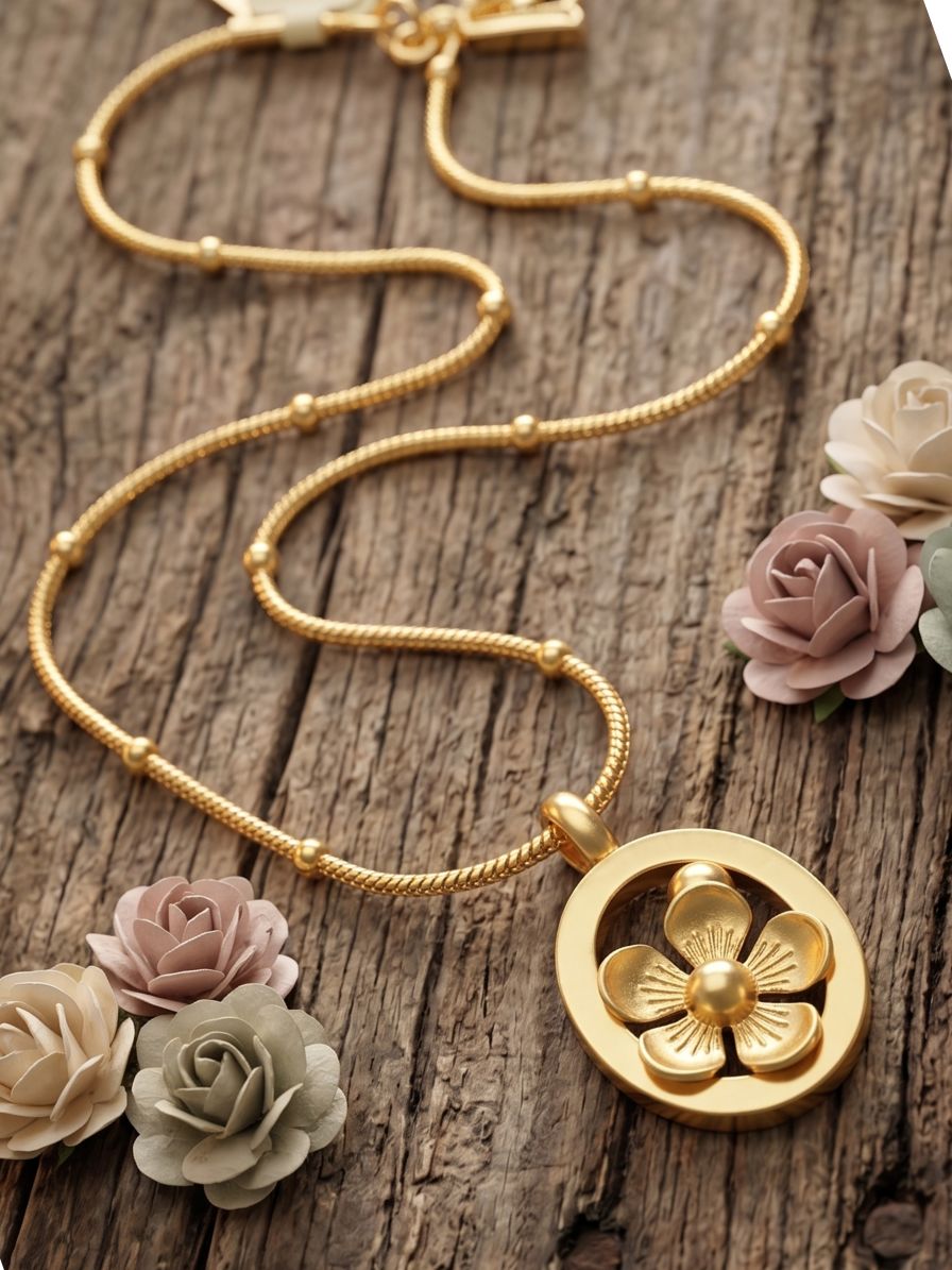 Anti Tarnish Round Floral Pendent Ball Neck chain
