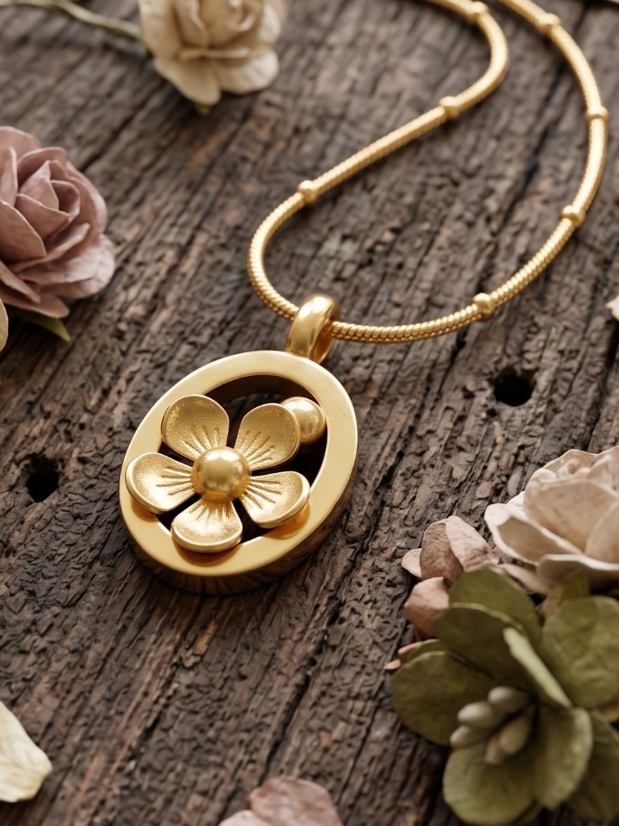Anti Tarnish Round Floral Pendent Ball Neck chain