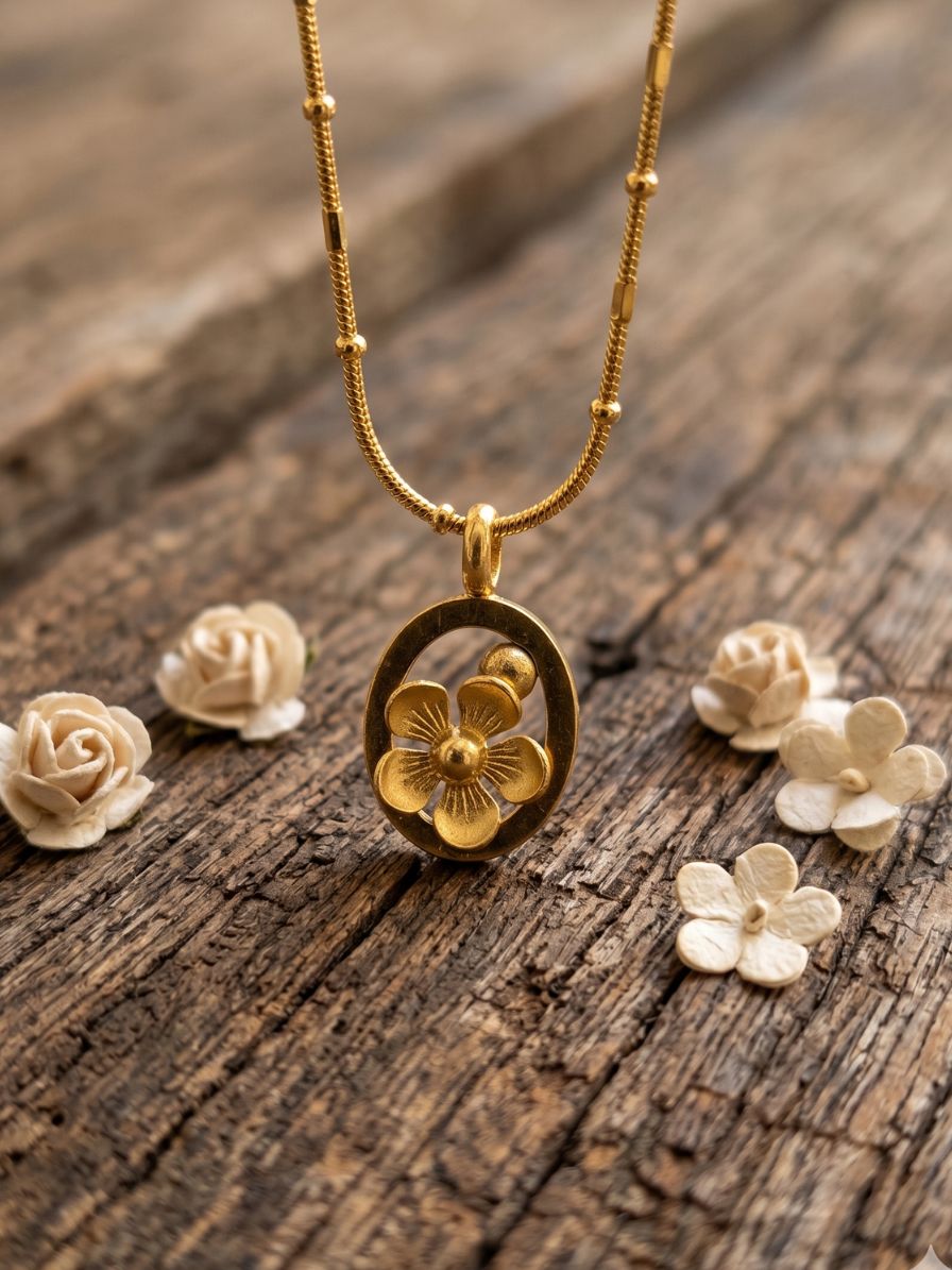 Anti Tarnish Round Floral Pendent Ball Neck chain