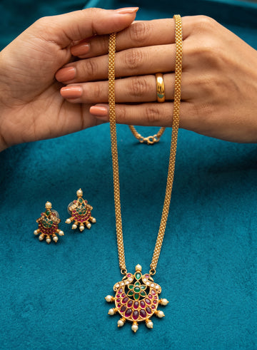 Antique Gold Mayura  & Crescent Pendant