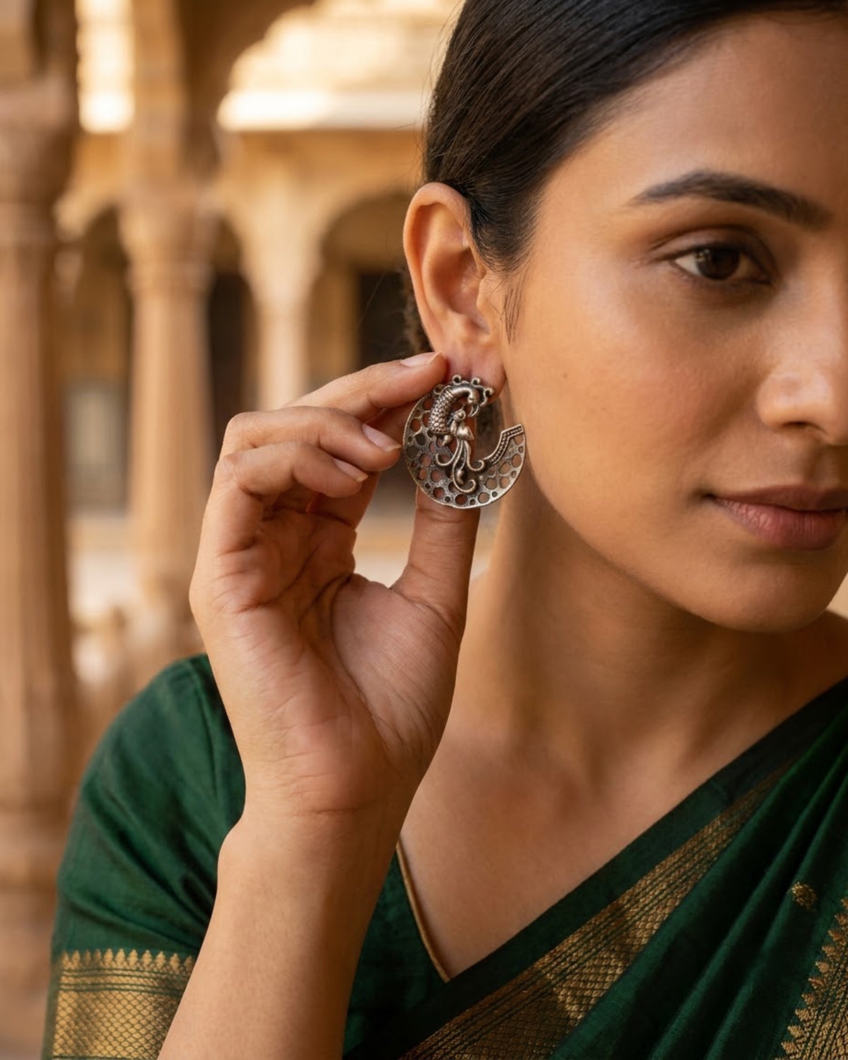 Antique oxidized Peacock ear Studs