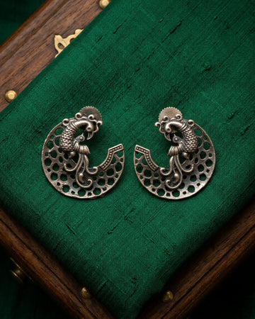 Antique oxidized Peacock ear Studs