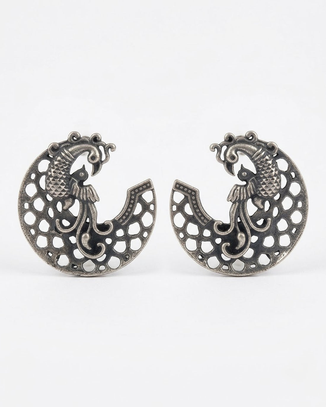 Antique oxidized Peacock ear Studs
