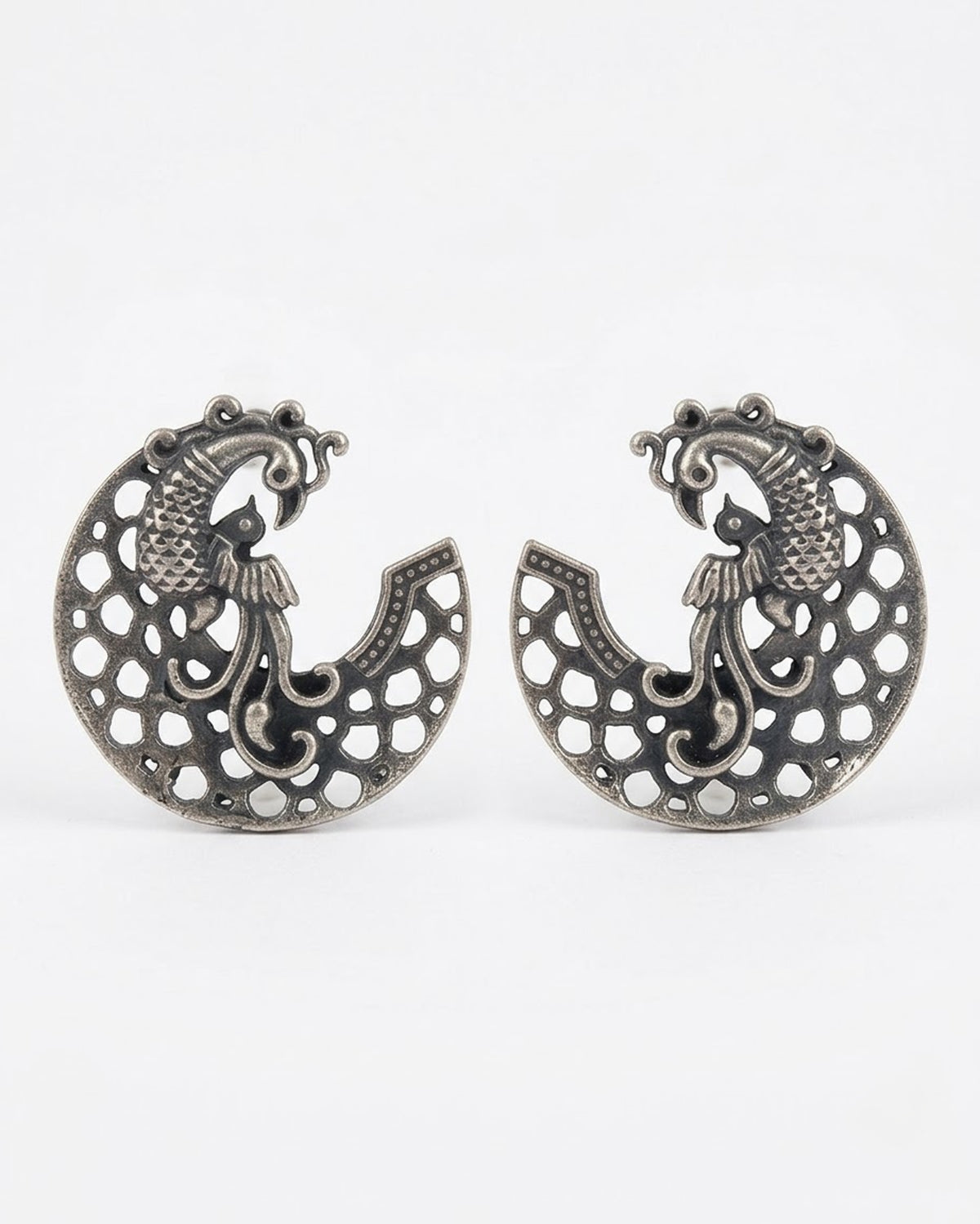 Antique oxidized Peacock ear Studs