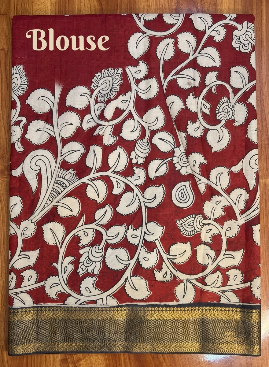 Ashwamedha Black Chennur Silk Kalamkari Saree