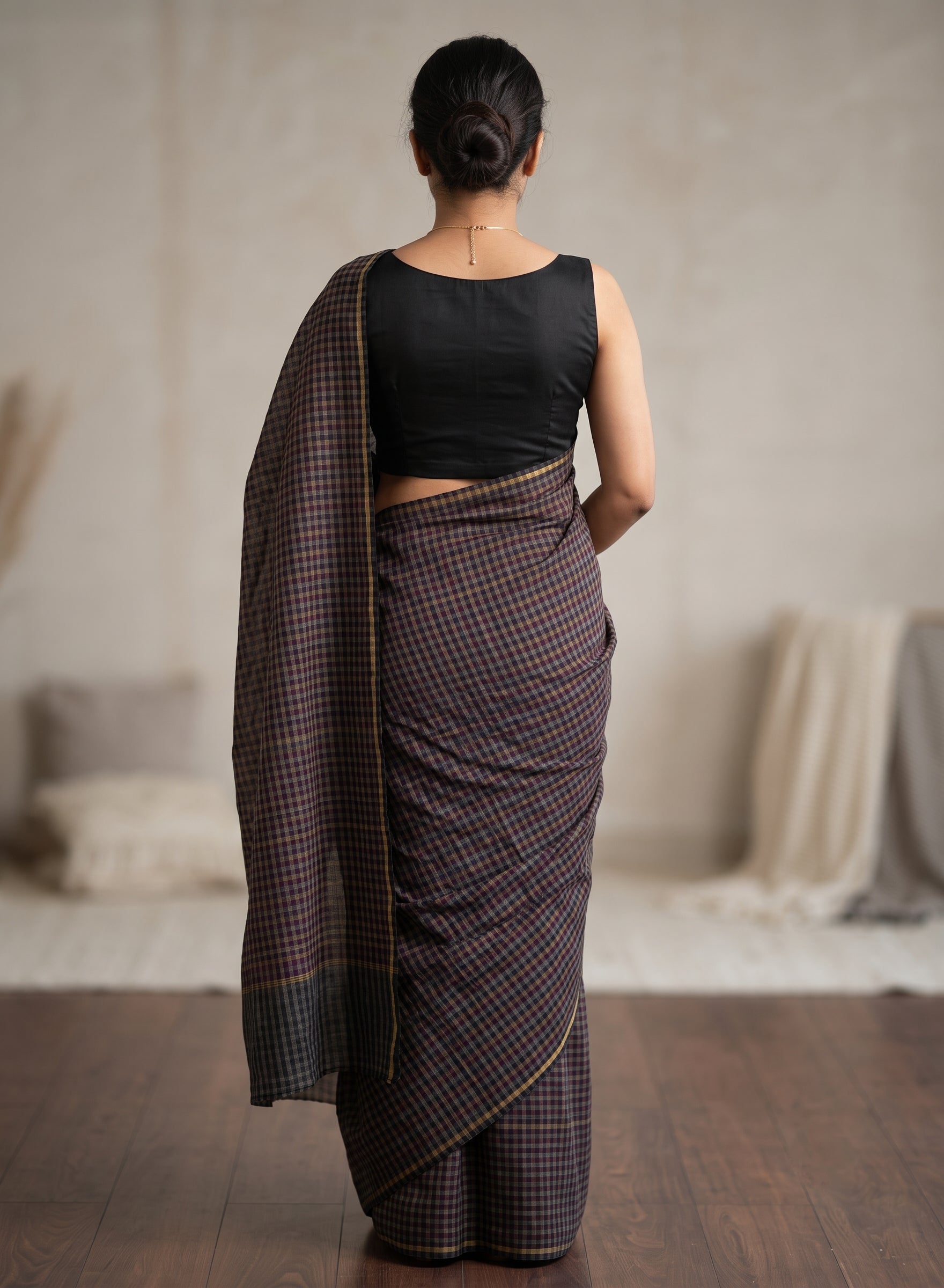 Black Sleeveless Boat Neck Designer Blouse
