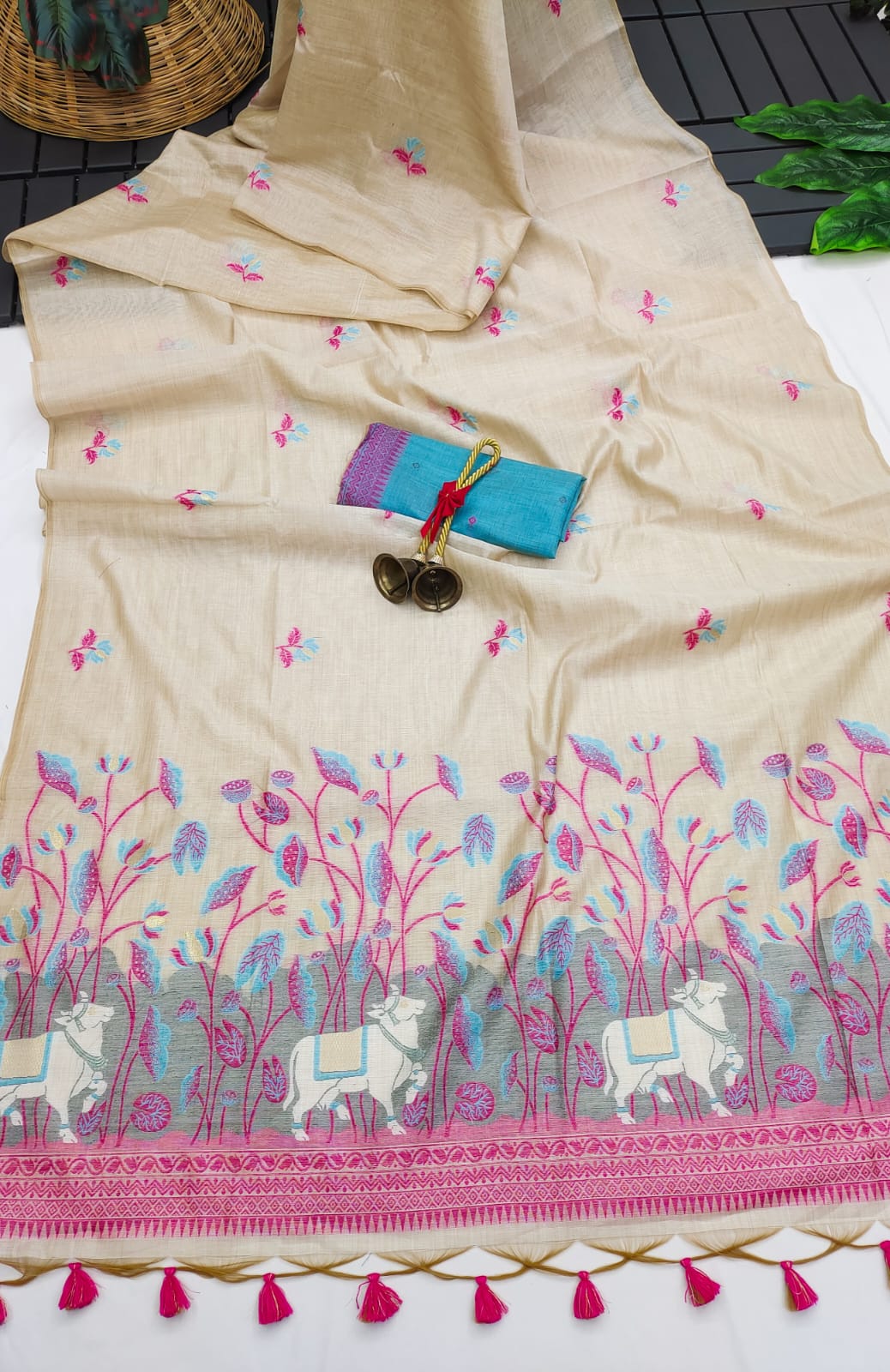Semi Muga Silk Saree - Blue Pichwai